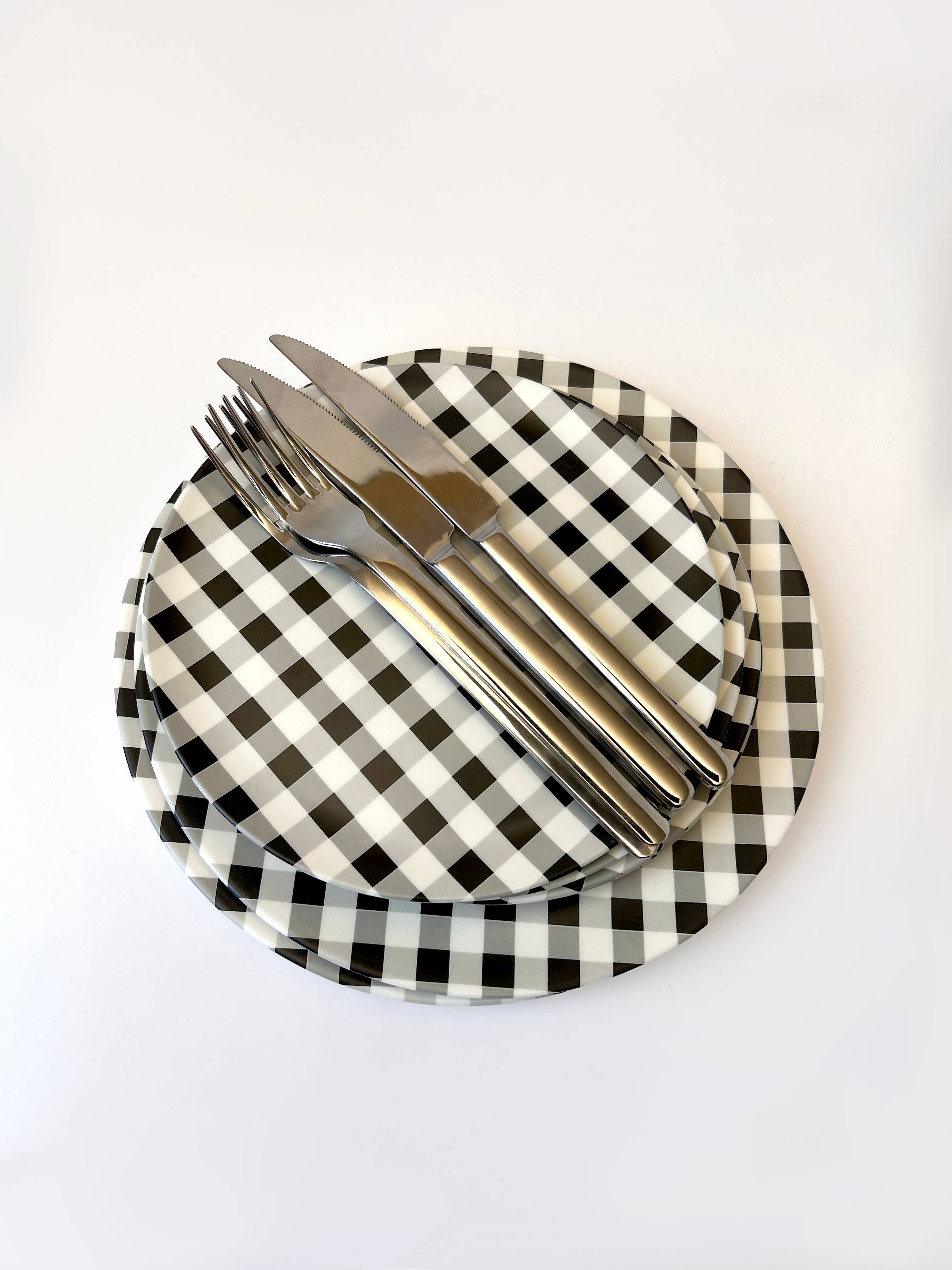 Bamboo Dinner Plate - Gingham Black