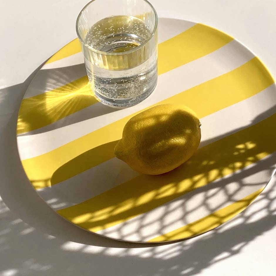 Bamboo Dinner Plate - Cabana Yellow Stripe