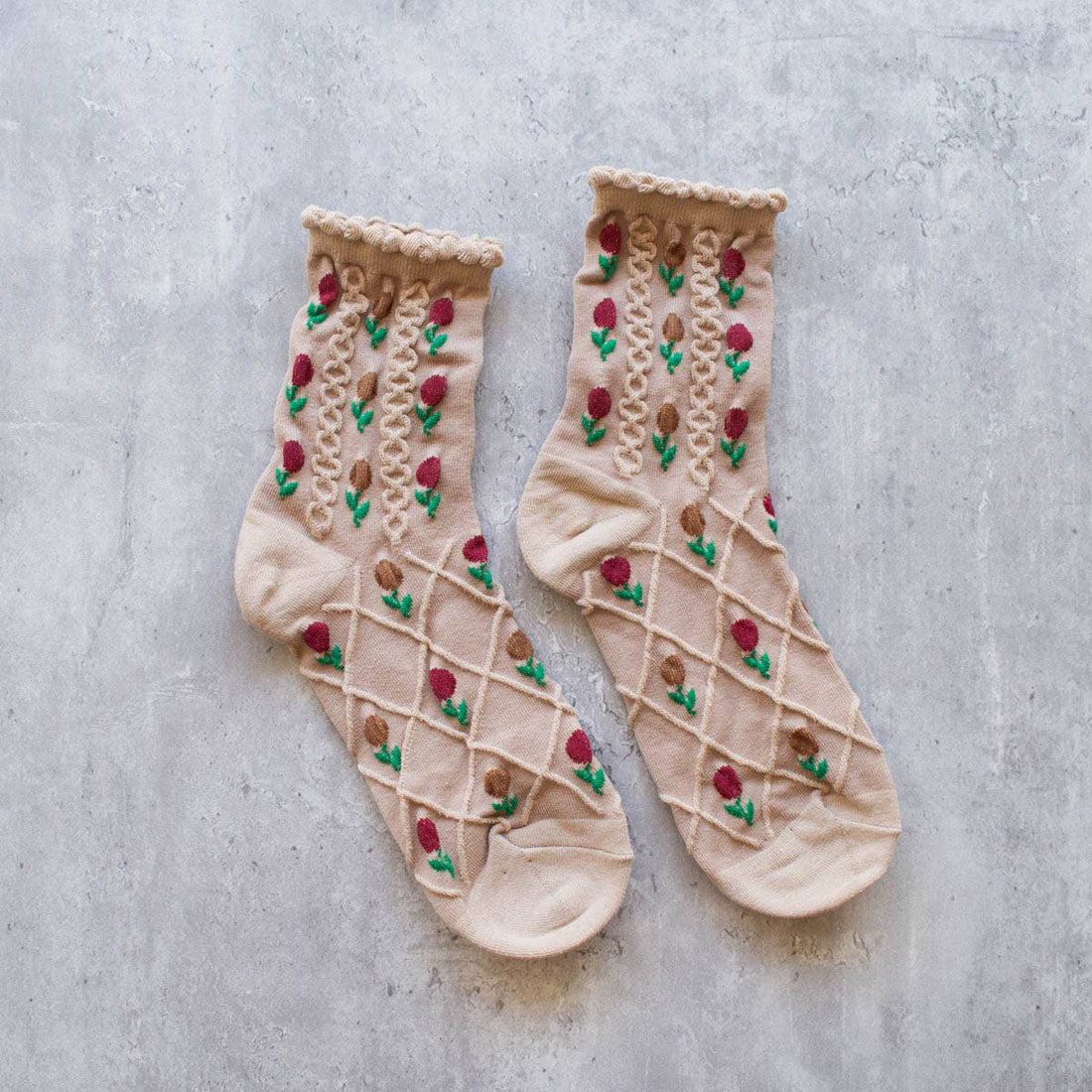 Tulip Flower Socks: Mocha