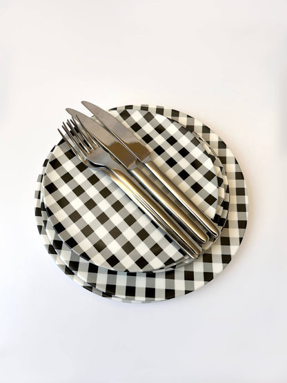 Bamboo Dinner Plate - Gingham Black