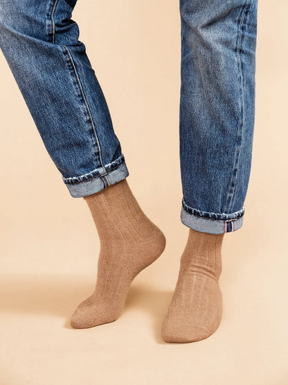 Roma Cashmere Men’s Rib Crew - Camel
