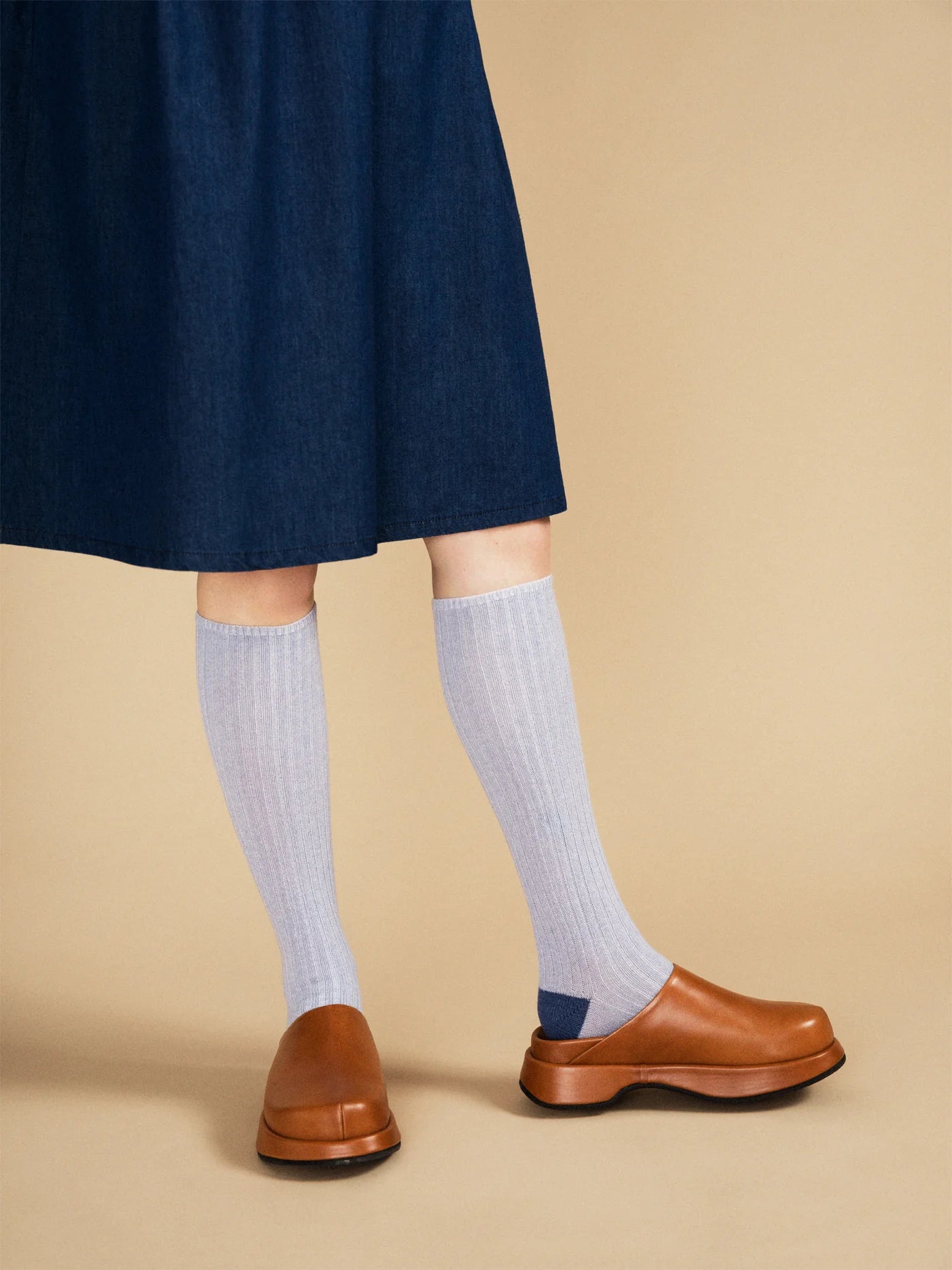 Rib Cashmere Knee Hi - Pale Blue